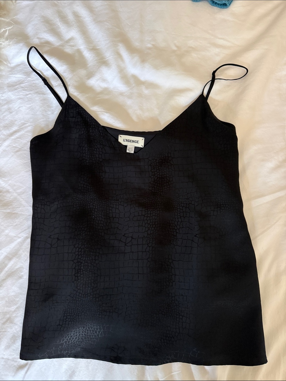 L'AGENCE Black Croc-Embossed Satin Cami
